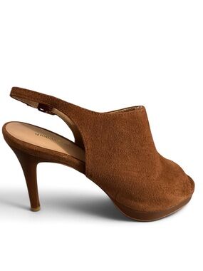 Marco Santi Brown Cow Suede Kerry Open Toe Slingback Platform Heels Size 8.5M